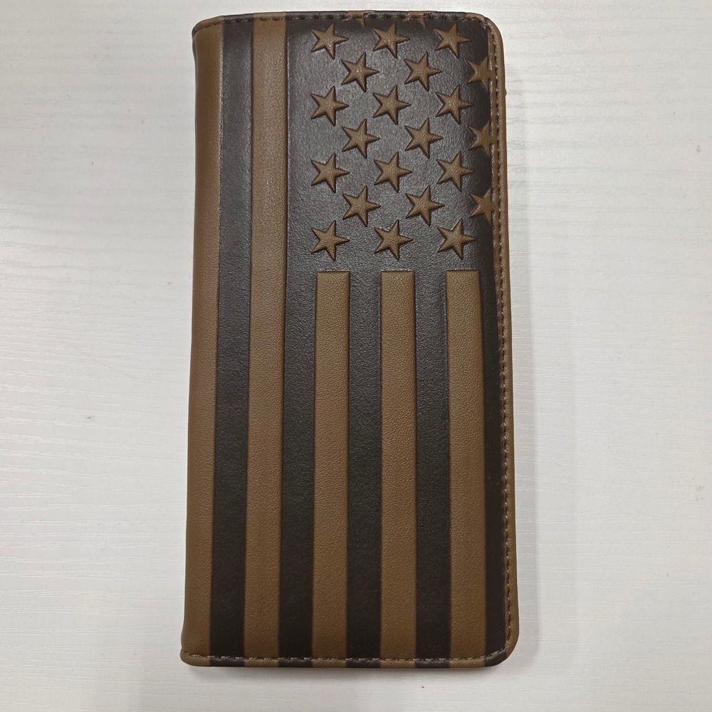 Montana West Mens American Flag Long Bifold Wallet Brown Tan Patriotic Vertical